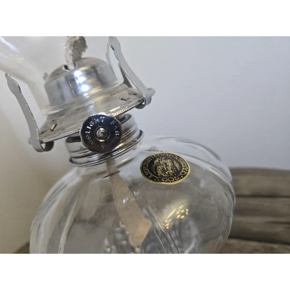 Vintage Lamplight Farms Clear Cut Glass Oil Lamp 17.5